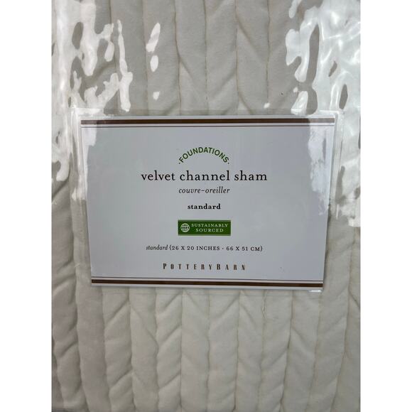 New POTTERY BARN FOUNDATIONS Velvet Channel Shams Standard White Cotton Bedding - Picture 4 of 7